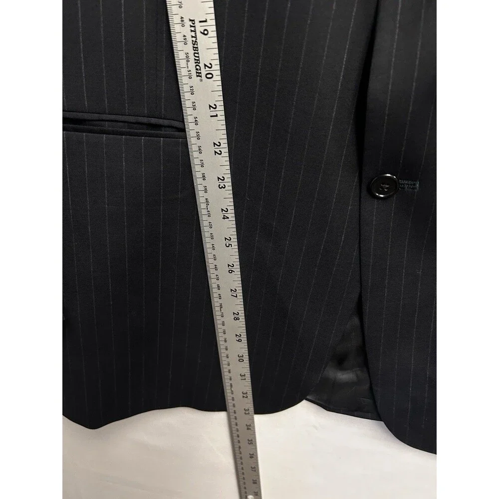 Austin Reed Black Pinstripe Suit Bespoke Mens 48 L Pants 38/32 Pleated Cuffed